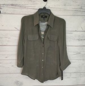 BCX Khaki Button-Up Blouse & Tank Top - (Shirts  Are Not Connected)